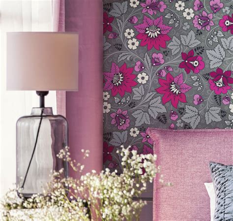 Hot Pink and Grey Floral Wallpaper Sample Vinyl Free - Etsy