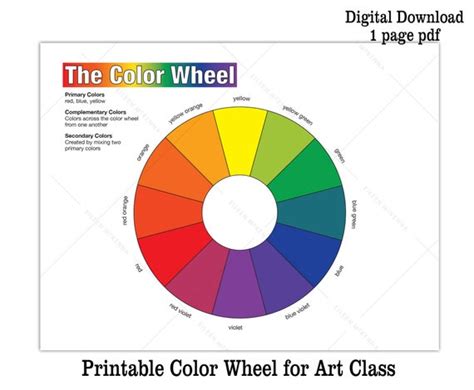 Printable Color Wheel Kids Art Class Teaching Asset Digital Download ...