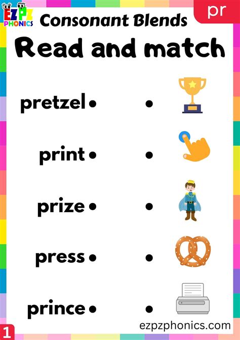 Group1 PR Words Read And Match Phonics Consonant Blends Worksheet