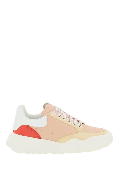 Buy Alexander Mcqueen Court Leather Sneakers Pink Beige White At