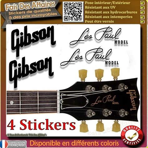 4 Stickers Autocollant GIBSON LES PAUL GUITARE GUITAR HEADSTOCK Rock