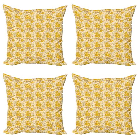 Ambesonne Floral Throw Pillow Cover 4 Pack Romance Abstract Flower 18 Orange Dark Mustard