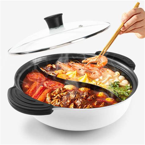 Hot Pot With Divider For Induction Cooker Dual Sided Soup Cookware Two