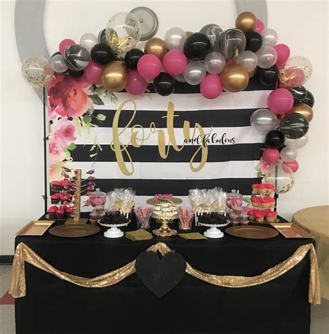 Pink Gold And Black Candy Table Pink And Gold Birthday Party Pink Party Decorations 40th