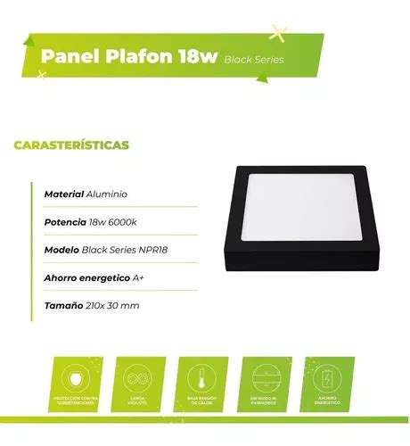 Panel Plafon Led P Aplicar Cuadrado Negro 18w Luz Fria En Venta En