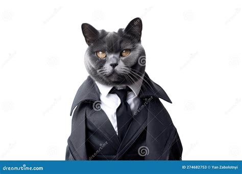 Gato Gris En Traje De Negocios Negro De Hombre Sobre Fondo Transparente