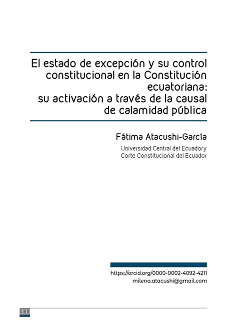 PDF El estado de excepción y su control constitucional en la