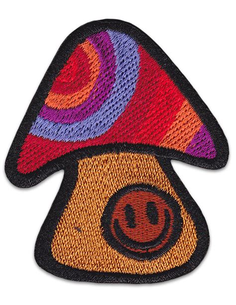 Smiley Shrooms Patch Iron Sew On Psychedelic Magic Mushroom Wakapu Wear