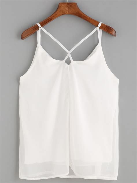 Top De Gasa Espalda Tirantes Cruzados Blanco Spanish Sheinsheinside Chiffon Cami Tops