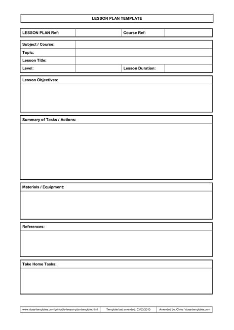 Lesson Plan Template Printable Database