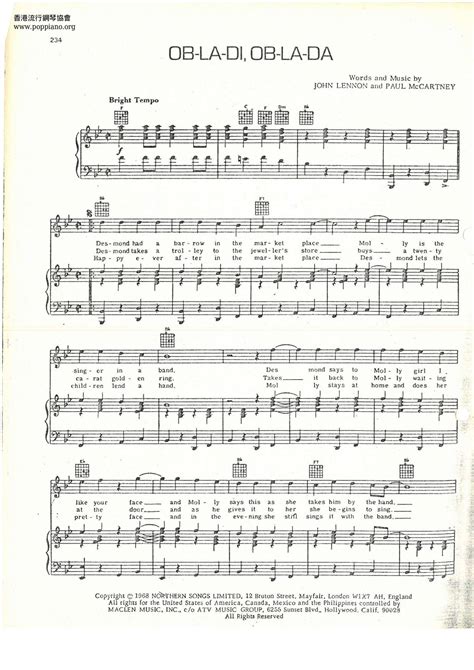 The Beatles Ob La Di Ob La Da Sheet Music Pdf Free Score Download ★