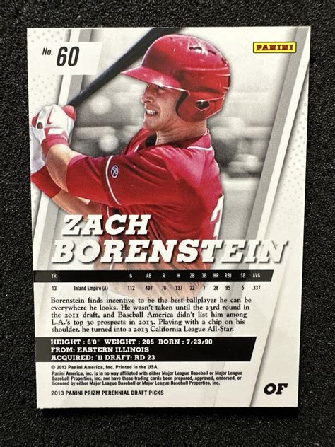 ZACH BORENSTEIN 60 2013 Panini Prizm Perennial Draft Picks Prospect