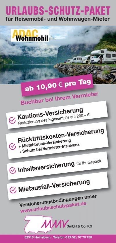 Urlaub Schutz Paket für Reisemobil und Wohnwagenmieter