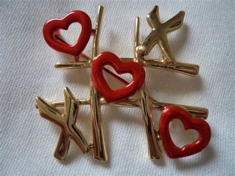 Vintage Signed Ajc Goldtone Red Hearts And Kisses Brooch Pin Etsy