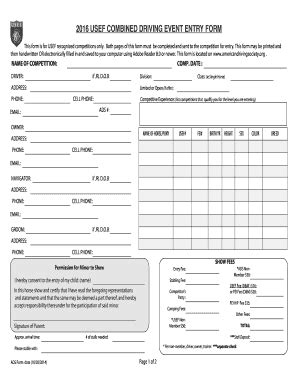 Fillable Online 2016 USEF 2015 USEF COMBINED DRIVING EVENT ENTRY FORM