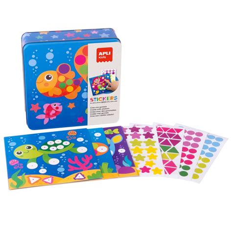 Caja Metalica Con Juego De Gomets Pez Material De Oficina Escolar Y