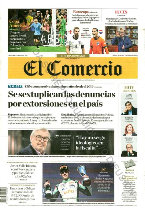 Portadas De Principales Diarios A Nivel Nacional Y Regional Domingo