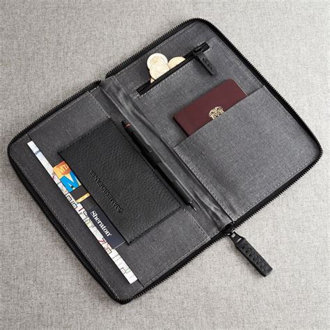 Black Leather Travel Document Organizer Men Passport Wallet Etsy