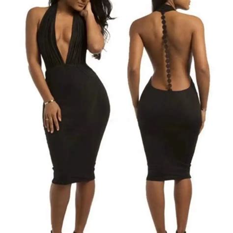 Plunge Front Deep V Neck Backless Women Sexy Halter Backless Slim