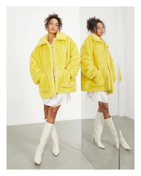 Asos Oversized Teddy Jacket In Yellow Lyst