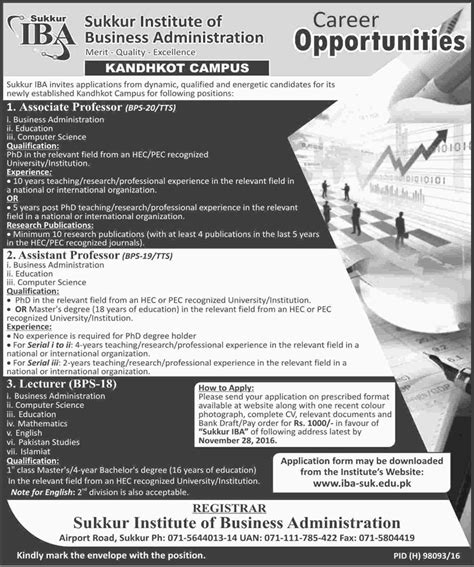 IBA Sukkur Kandhkot Campus Jobs 2023 Associate Professors Lecturers ...