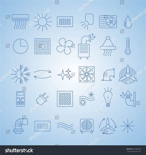 Set Ventilation Conditioning System Icon Line Stock Vector Royalty