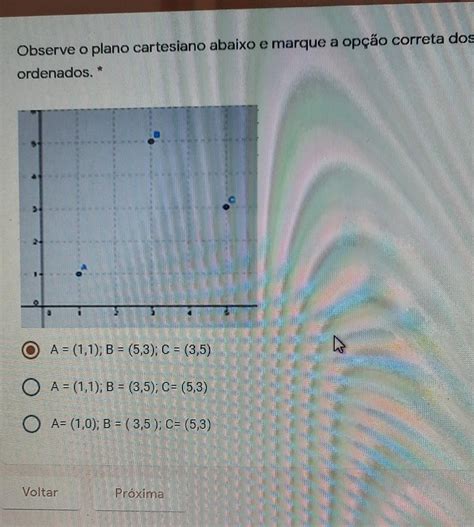 Ponto Observe O Plano Cartesiano Abaixo E Marque A Op O Correta Dos