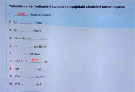 Yukarıda verilen kelimeleri kullanarak aşağıdaki cümleleri tamamlayınız