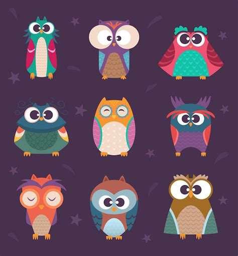 Premium Vector Cute Owls Wild Birds Kids Colored