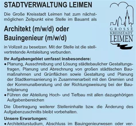 Stellenausschreibung Der Stadt Leimen Stadt Leimen