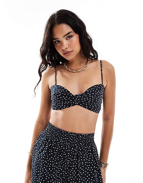 Asos Design Poplin Bralet In Black Spot Co Ord Asos