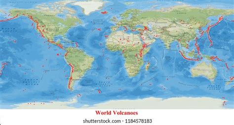 World Volcanoes Map 3d Rendering Stock Illustration 1184578180