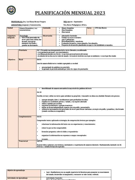 Planificacion 5to Agosto Septiembre Pdf Comprensión Lectora Ciencia Cognitiva