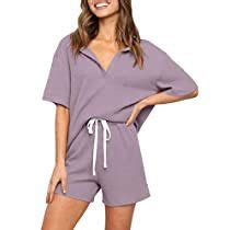 Zesica Women S Ribbed Knit Pajama Sets Short Sleeve Top And Shorts Two