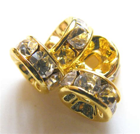 50pcs 8mm Bright Gold Rhinestone Crystal Rondelle Spacers BeadsForEwe