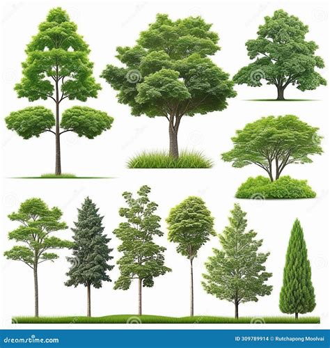 Set Of Trees Isolated On White Background Suitable For Use In