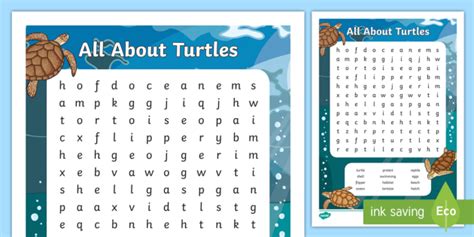 All About Turtles Word Search Twinkl Resources