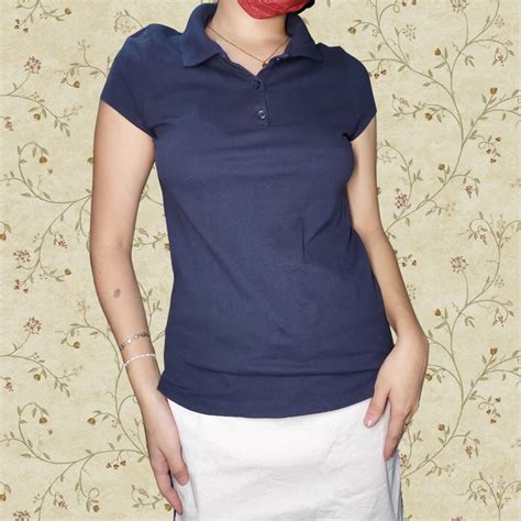 Navy Blue Polo Shirt, Women's Fashion, Tops, Blouses on Carousell