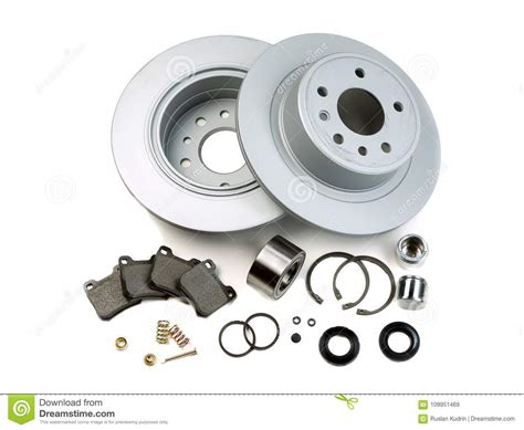 Brake Discs Springs Pads Pistons Isolate On White Stock Image