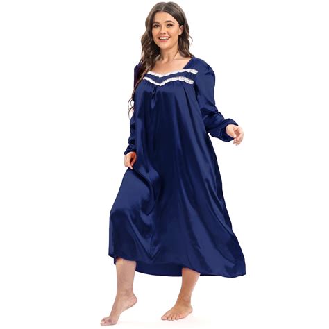 Baywell Womens Plus Size Satin Silk Nightgown Vintage Long Nightdress