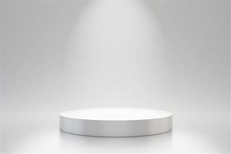 Premium Photo White Studio Template And Round Shape Pedestal On