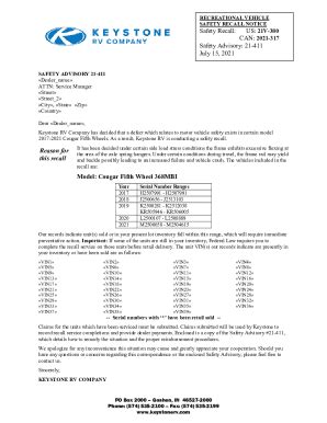 Fillable Online Cougar Mbi Crossmember Recall Dealer Letter