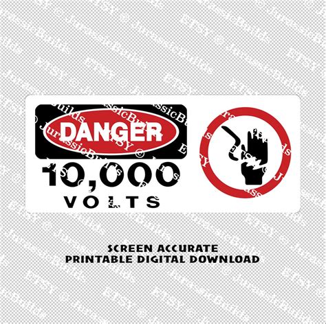 Jurassic Park 10000 Volt Screen Accurate Sign Printable Digital Download Etsy