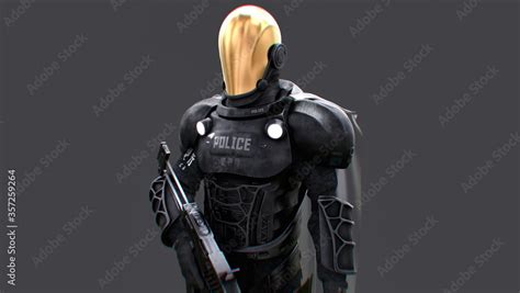 Futuristic Sci Fi Police Officer For Photobash 3D Concept Close Up