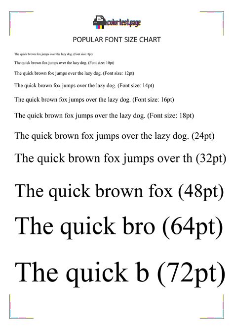 Printable Font Size Chart Color Test Page