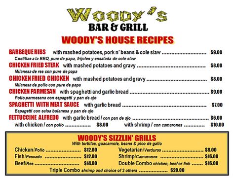 Woodys Bar And Grill Cozumel Menu