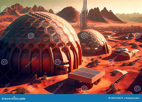 Colony on Mars Planet, Ai Illustration. Life on Mars Stock Illustration ...