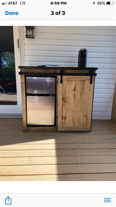 Rustic Modern Style Mini Size Fridge Farmhouse Style With A Barn Door Slider Cabinet Coffee