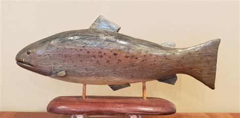 VINTAGE CARVED PAINTED WOOD FOLK ART TROUT FISH DECOY 10 1 234 LONG