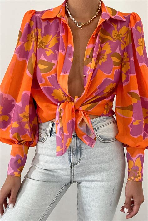 Fleetwood Shirt Orange In 2022 Puff Long Sleeves Blouses For Women Chic Blouses